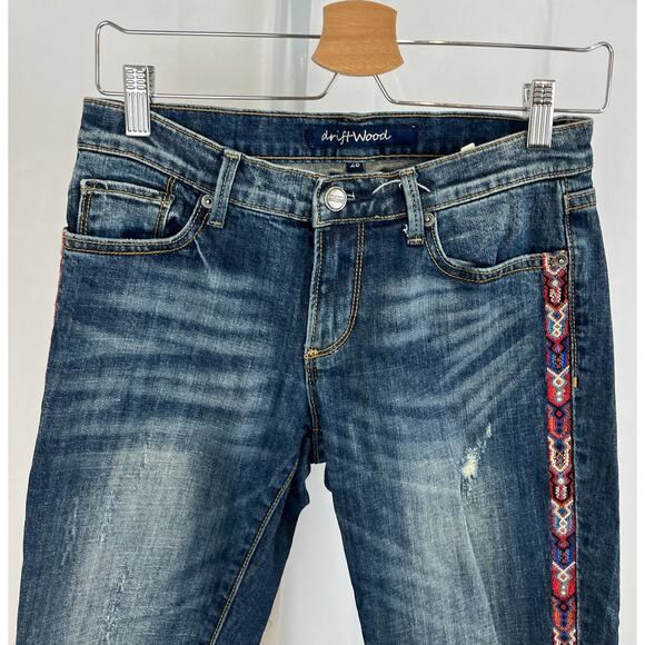 DRIFTWOOD Size 26 Embroidered Side Stripe Jeans Zip Fly Five Pocket Faded Blue - Picture 4 of 7